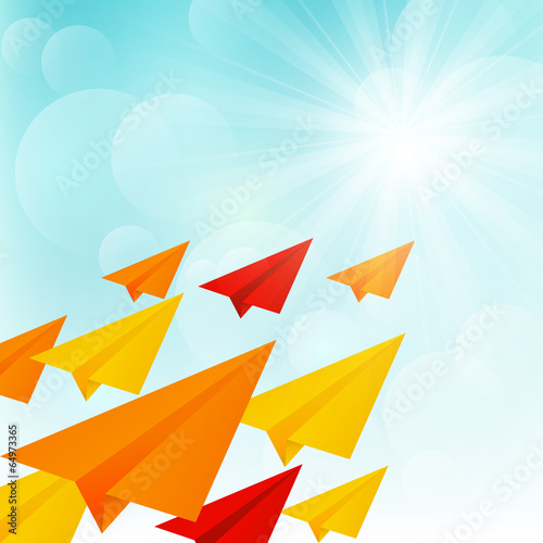 Fototapeta Paper airplanes in sunny sky