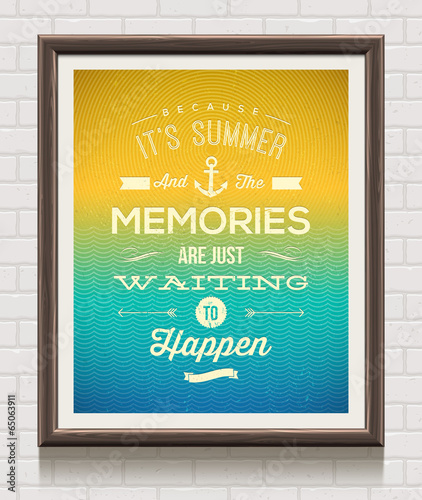 Fototapeta Vector vintage poster with summer vacation quote