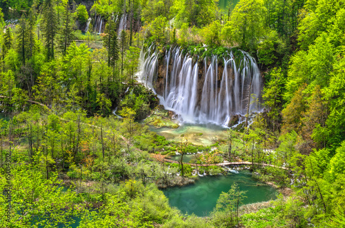 Fototapeta Waterfall at Plitvice Lakes National park in Spring