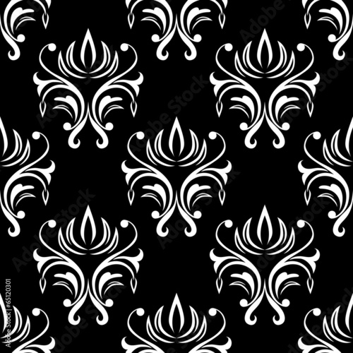 Fototapeta Black and white seamless floral pattern