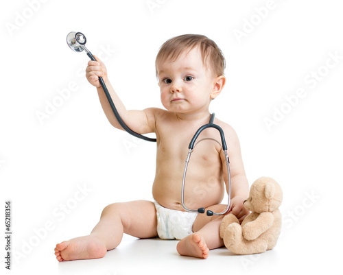 Fototapeta funny baby weared diaper with stethoscope