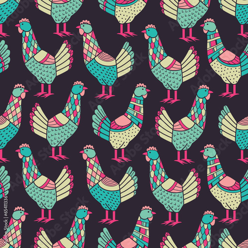  Chickens seamless pattern