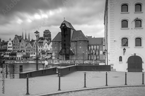 Fototapeta The medieval port crane over Motlawa river in Gdansk, Poland