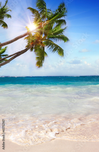 Caribbean beach and sun shining. 