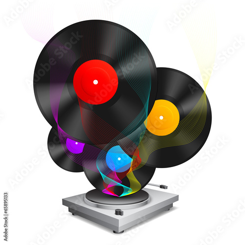 Fototapeta Color vinyl records and turntable.