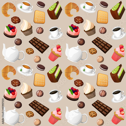  Coffee and sweets seamless background