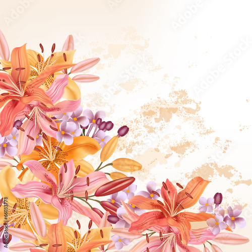  Flower vector background with lily flowers for design