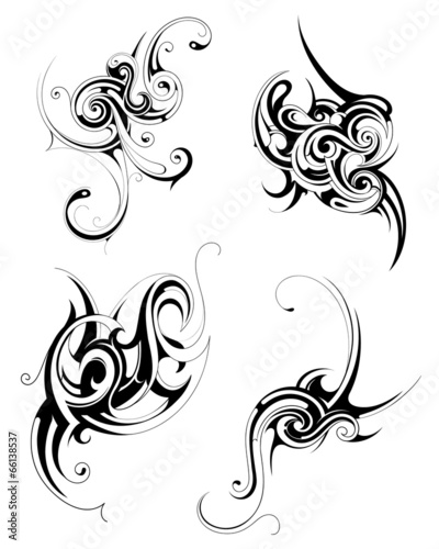  Set of graphic design elements in tribal art style