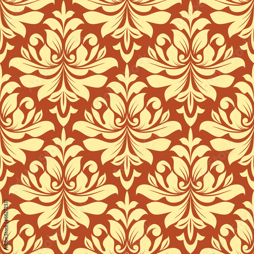 Fototapeta Orange and beige seamless damask pattern