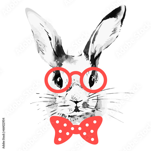 krolik-hipster-recznie-rysowane-akwarela-szkic-portret