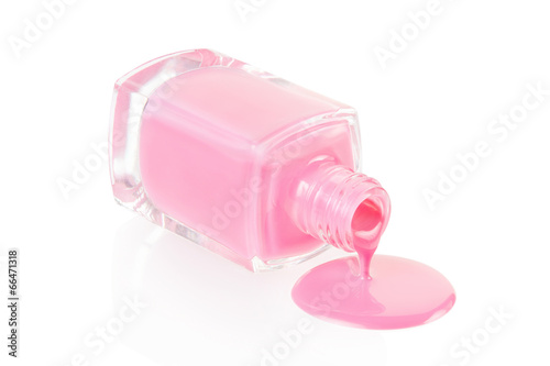 Zdjęcia Pink nail polish spilling isolated on white, clipping path
