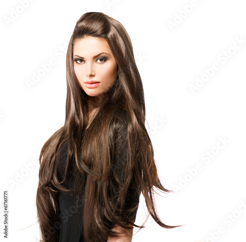 Fototapeta Beauty Woman with Long Healthy and Shiny Smooth Brown Hair
