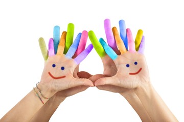 Painted hands with smile