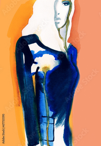 Fototapeta woman portrait .abstract watercolor .fashion background