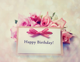 Photo: Happy Birthday card with retro pink roses