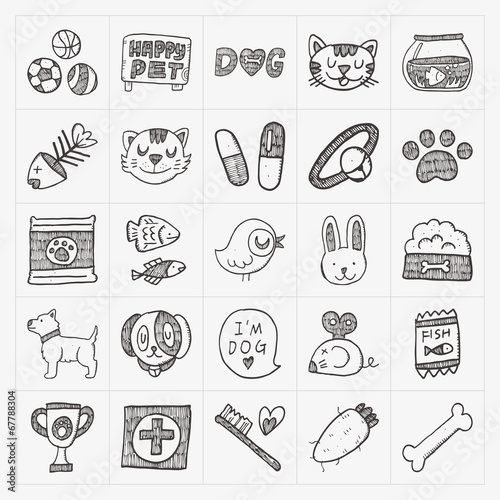 Fototapeta doodle pet icons set