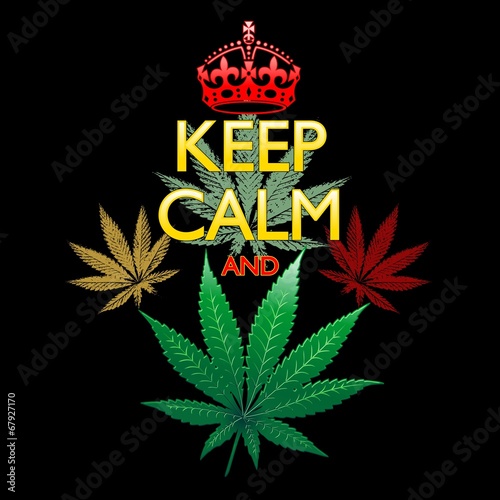 Fototapeta Keep Calm and Marijuana Leaf on Black