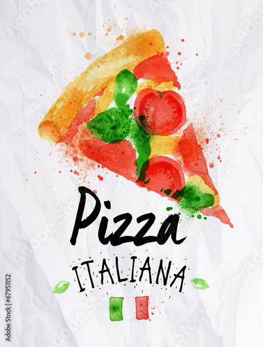Fototapeta Pizza watercolor pizza italiana