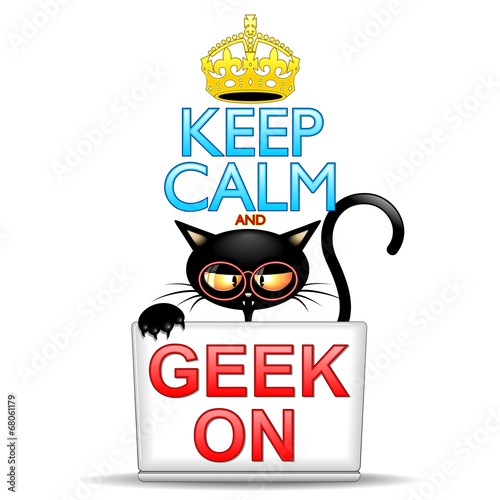 Fototapeta Keep Calm and Geek on Cartoon Cat