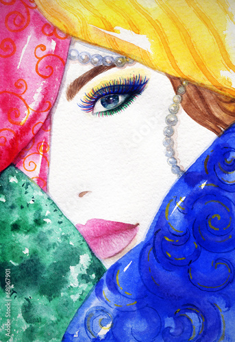  oman portrait .abstract watercolor .fashion background