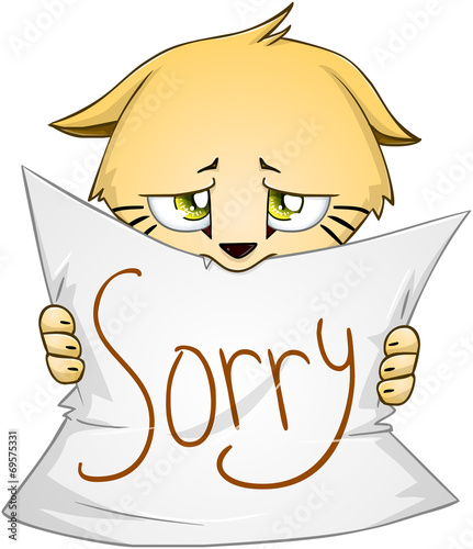 Cute Kitten Holds Sign Of Apology