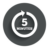 Every 5 minutes sign icon. Full rotation arrow.