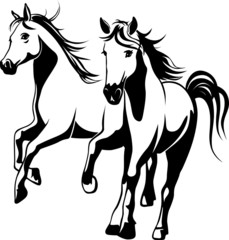 Fotoroleta wild horses - black and white vector illustration