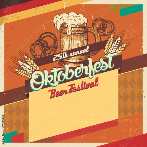 Fototapeta Oktoberfest beer festival vintage card