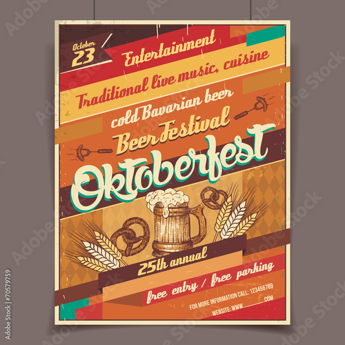 Fototapeta Oktoberfest beer festival retro poster