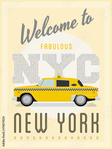  Retro New York Yellow Cab Poster Vector Illustration