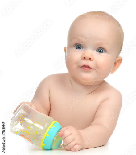 Blue eyes infant child baby toddler lying with drinking water