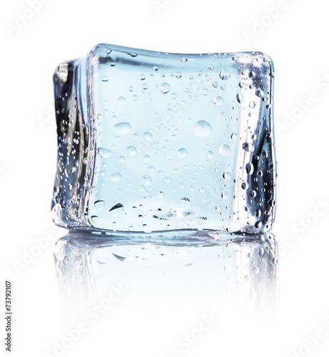 Cube of blue ice isolated on a white background