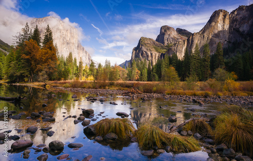 Poster El Capitan Bridal Viel Falls Merced River Yosemite National Park