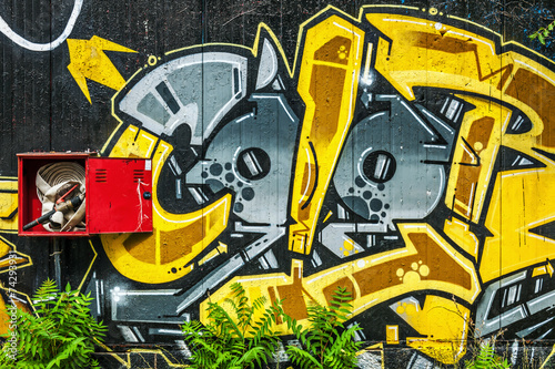 skrzynka-z-wezem-ogniowym-otoczona-duzymi-graffiti