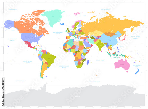 Poszter Hi Detail colored Vector Political World Map illustration