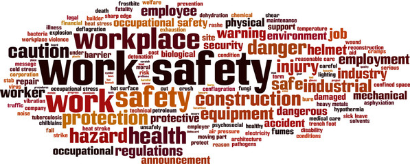 Work safety word cloud concept. Vector illustration