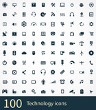 100 technology icons set poster