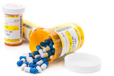 Prescription medication in pharmacy vials poster