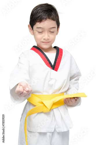 Little tae kwon do boy martial art close eye concentrate © wckiw