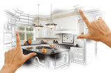Hands Framing Custom Kitchen Design Drawing and Photo Combinatio poster