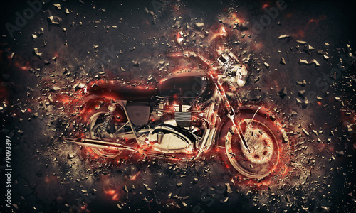 Fototapeta Fiery burning motorbike concept