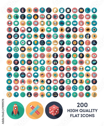 set of 200 high quality vector flat icons poster