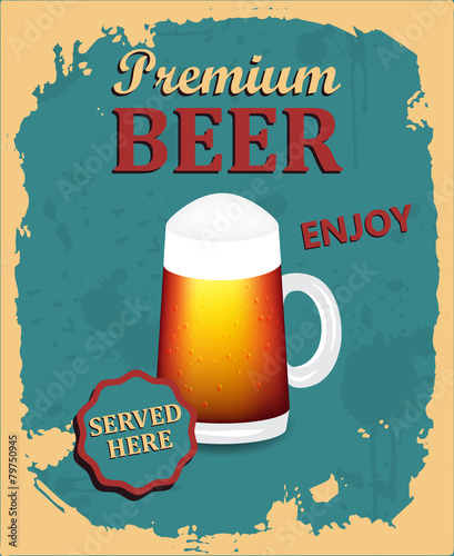  Premium beer retro poster design with glass and grunge effect