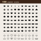 100 basic Crown icons set poster
