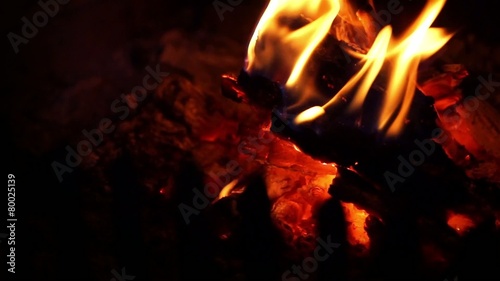  background with burning fire with embers in the fireplace