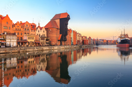 Lacobel Polish old town Gdansk with medieval crane