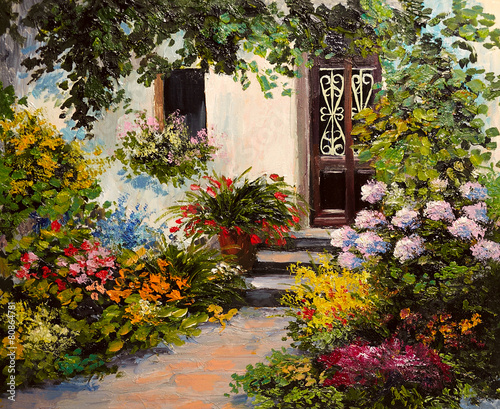 obraz-olejny-dom-z-patio-kolorowa-akwarela