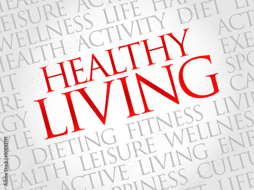 Vector: Healthy Living word cloud, health concept