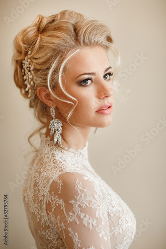 Beautiful bride wedding makeup hairstyle marriage