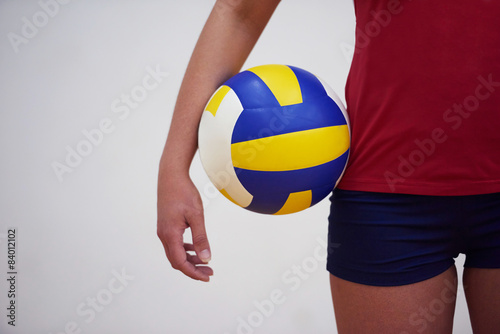 volleyball woman jump and kick ball isolated on white background Poster